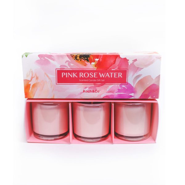 Pink Rose Water Candle Gift Set